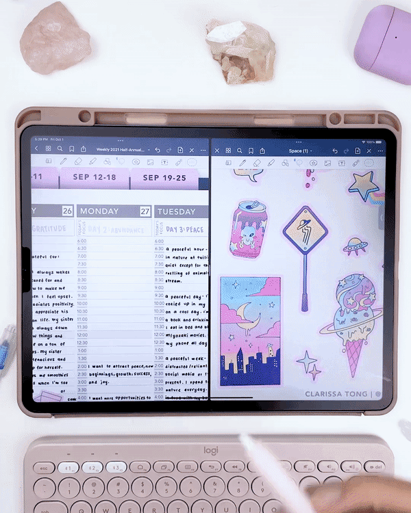 GIF of using digital stickers in a digital planner