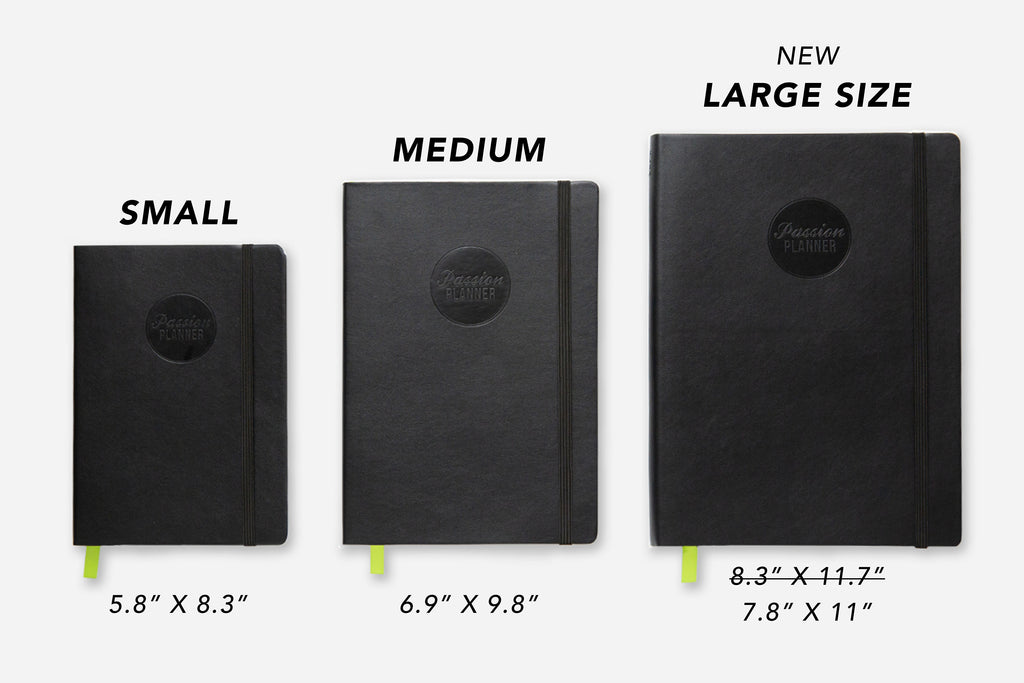 Passion Planner sizes small, medium, and large